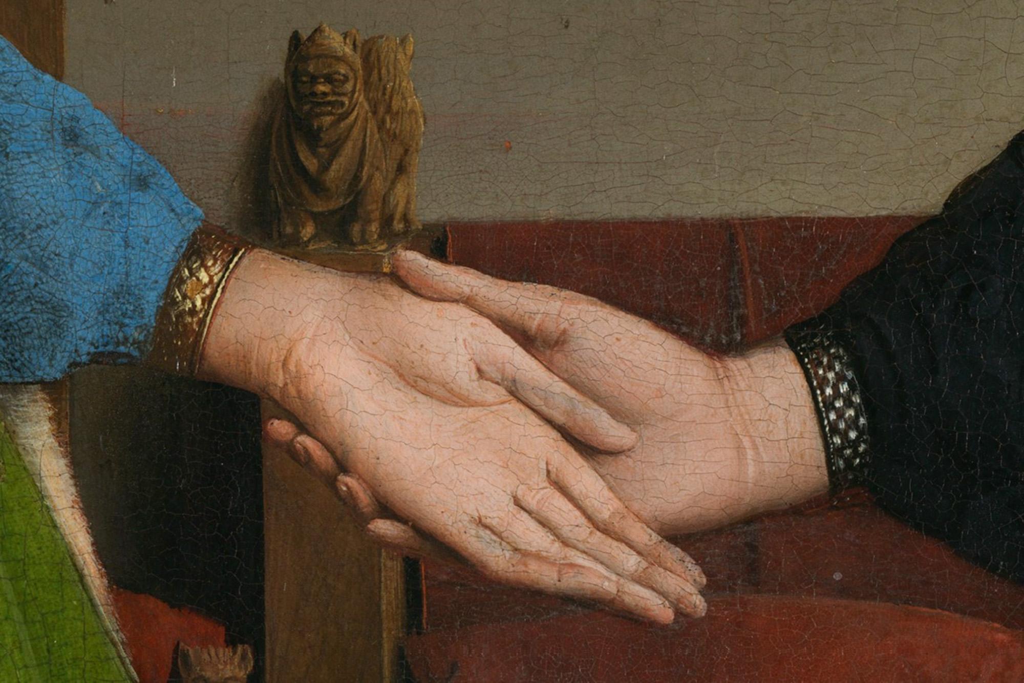 The couples' hands from 'The Arnolfini Portrait' by Jan van Eyck